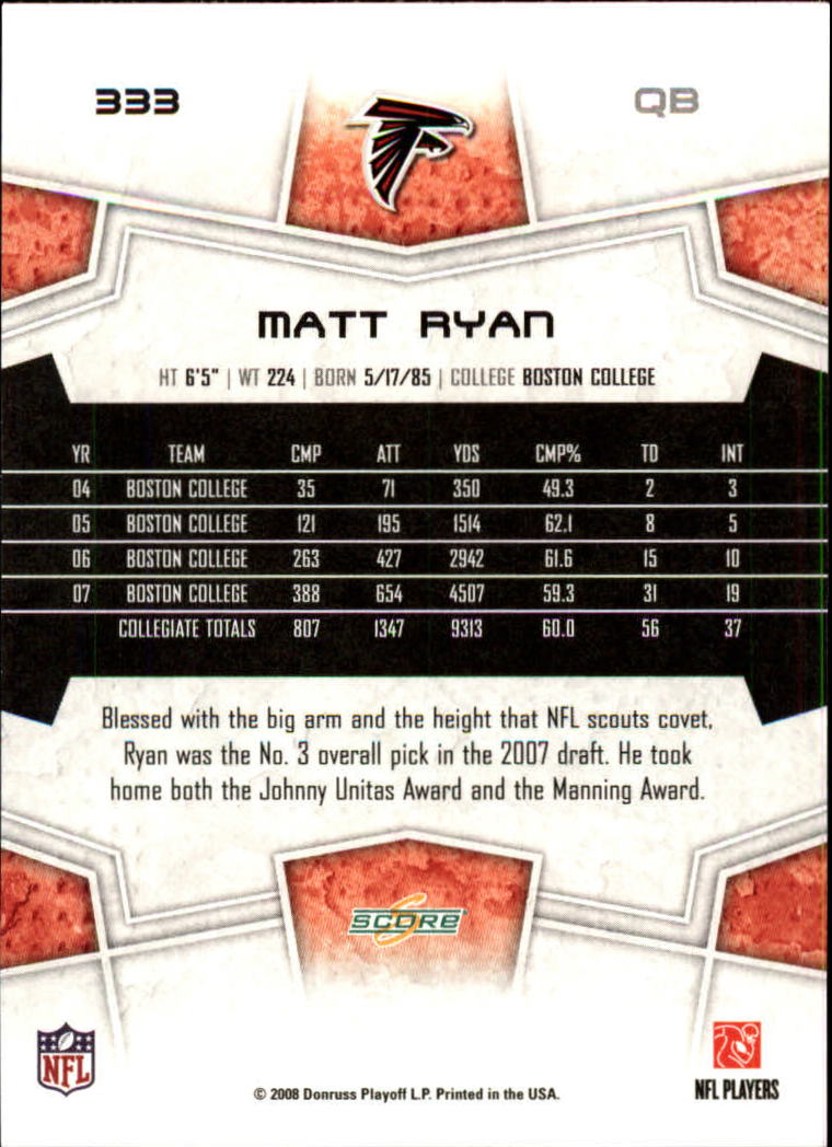 B4038- 2008 Score Football Cards 251-440 +Rookies -You Pick- 15+ FREE US SHIP - Picture 155 of 357