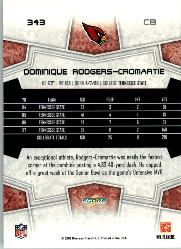 B4038- 2008 Score Football Cards 251-440 +Rookies -You Pick- 15+ FREE US SHIP - Picture 173 of 357