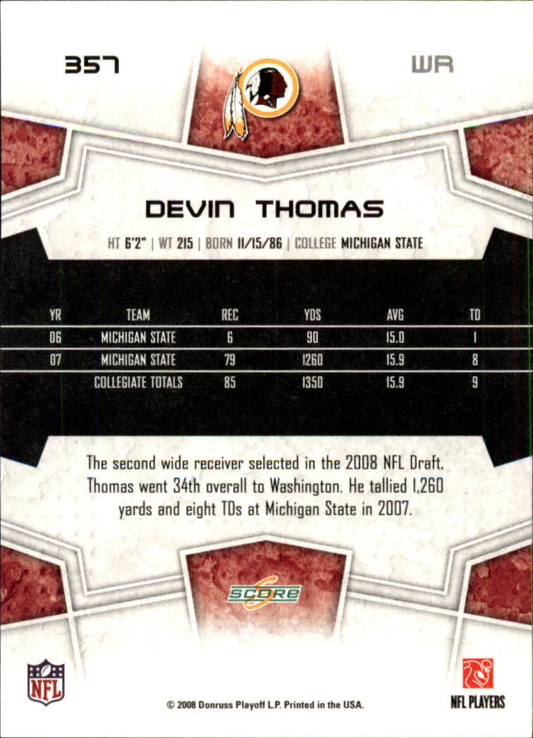 B4038- 2008 Score Football Cards 251-440 +Rookies -You Pick- 15+ FREE US SHIP - Picture 197 of 357