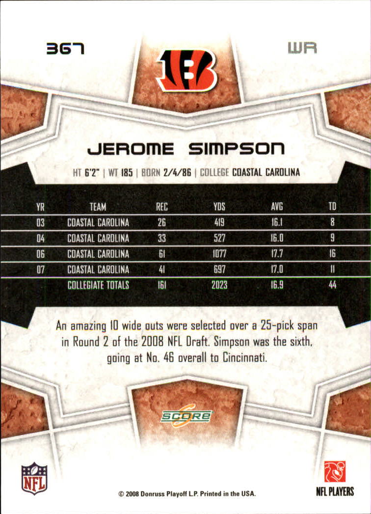 B4038- 2008 Score Football Cards 251-440 +Rookies -You Pick- 15+ FREE US SHIP - Picture 215 of 357