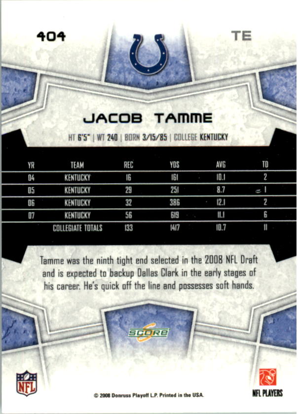 B4038- 2008 Score Football Cards 251-440 +Rookies -You Pick- 15+ FREE US SHIP - Picture 287 of 357