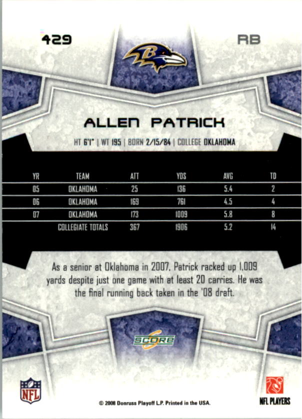 B4038- 2008 Score Football Cards 251-440 +Rookies -You Pick- 15+ FREE US SHIP - Picture 335 of 357