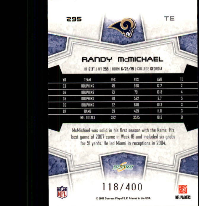 2008 Score Gold Zone #295 Randy McMichael