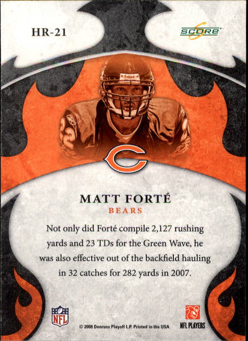 2008 Score Hot Rookies #21 Matt Forte back image