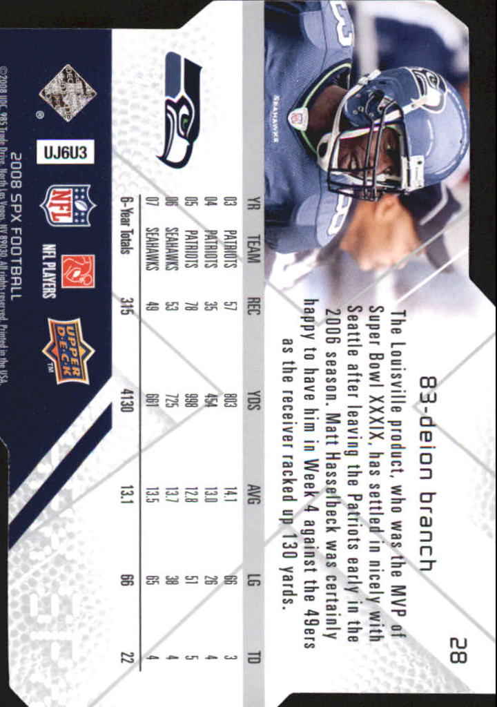 2008 SPx #28 Deion Branch back image