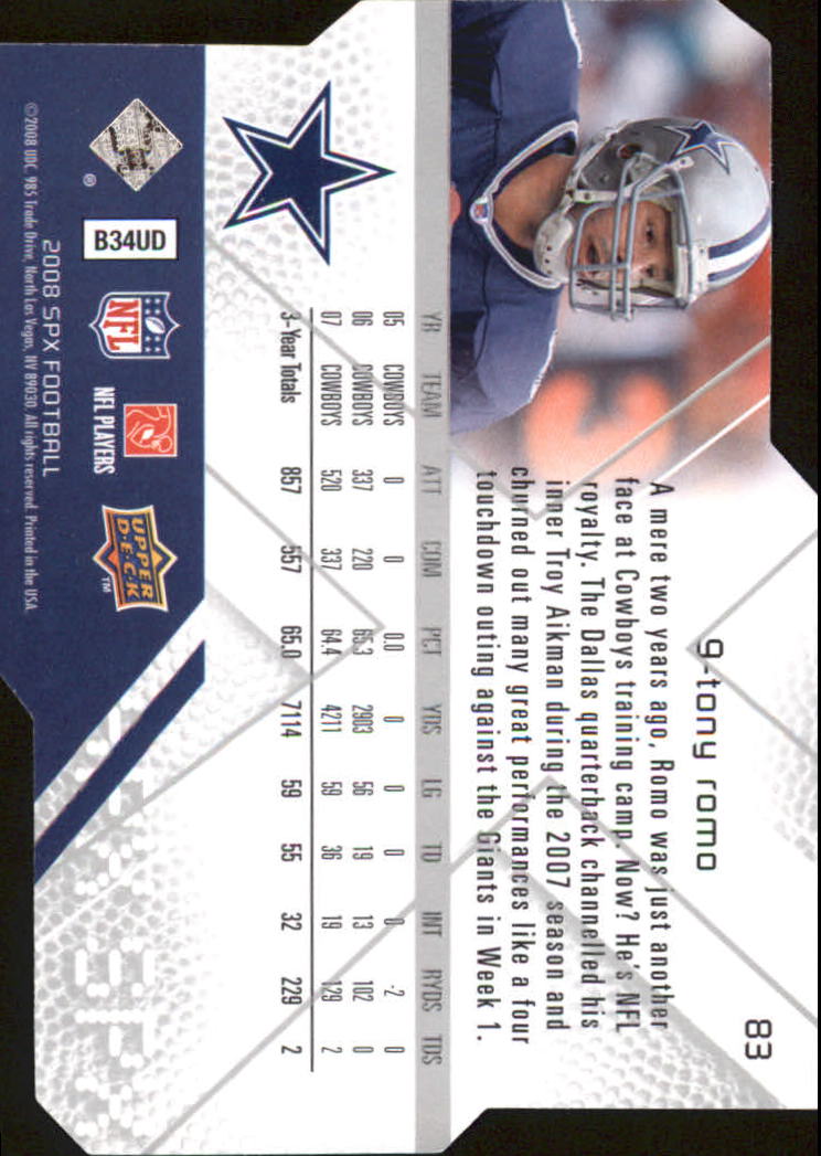 2008 SPx (Upper Deck) Football Cards - Picture 41 of 60