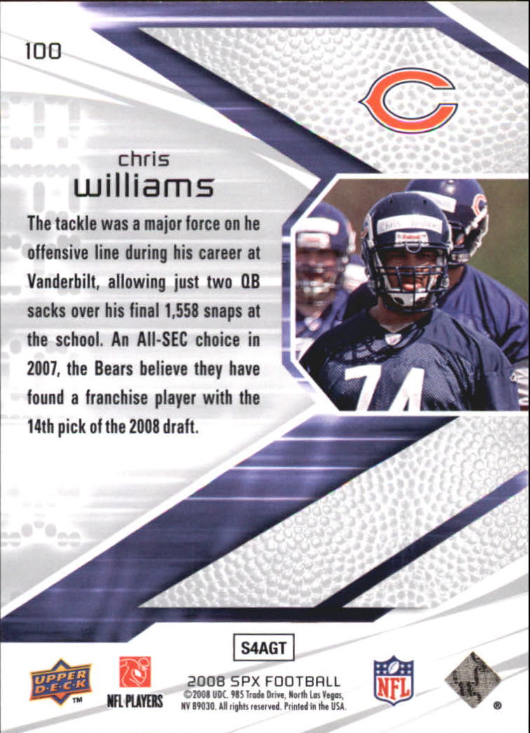 2008 SPx #100 Chris Williams RC back image
