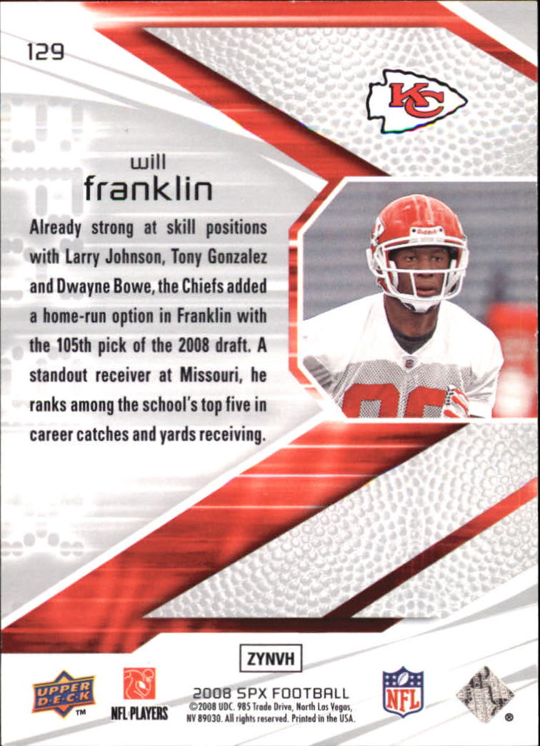 2008 SPx #129 Will Franklin RC back image