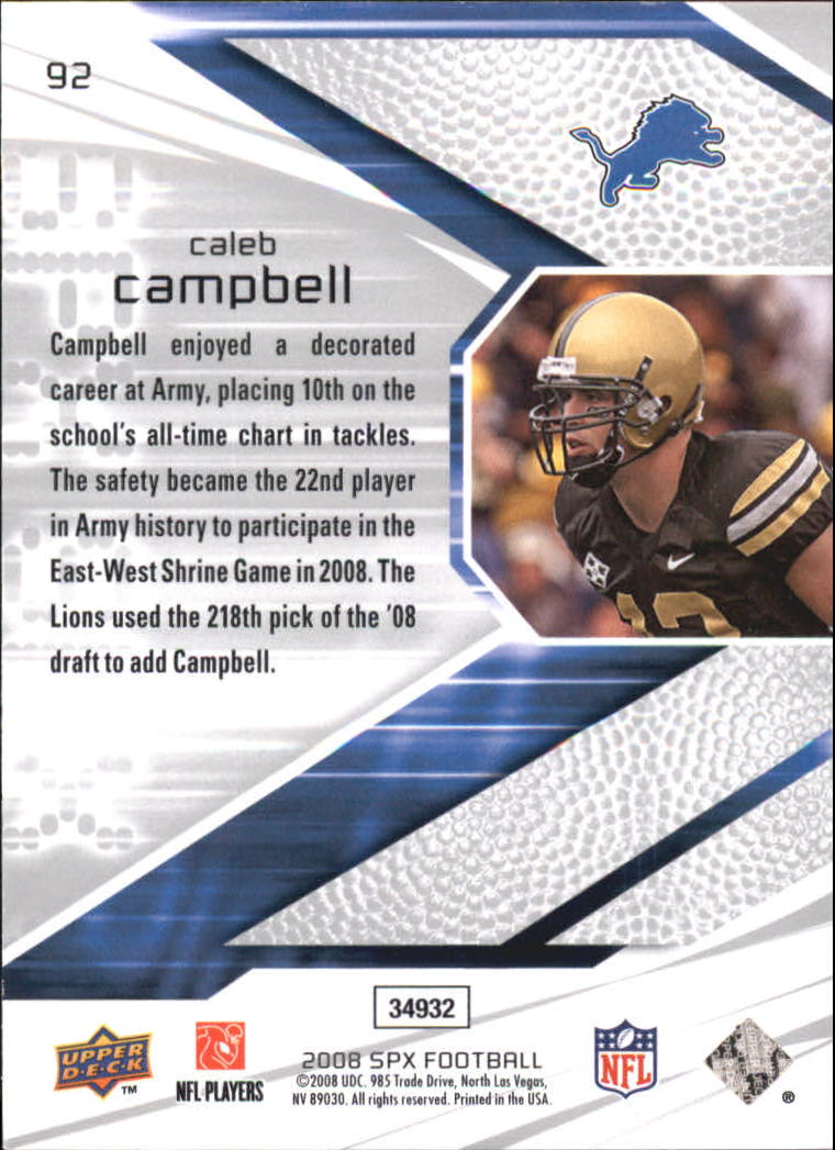 2008 SPx Green Holofoil Rookies #92 Caleb Campbell back image