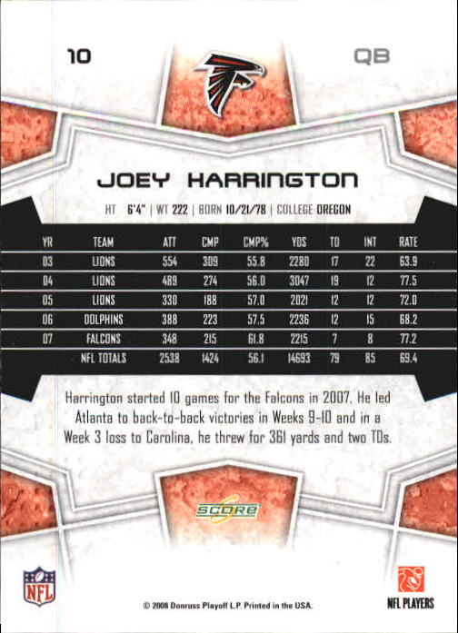 2008 Select #10 Joey Harrington back image