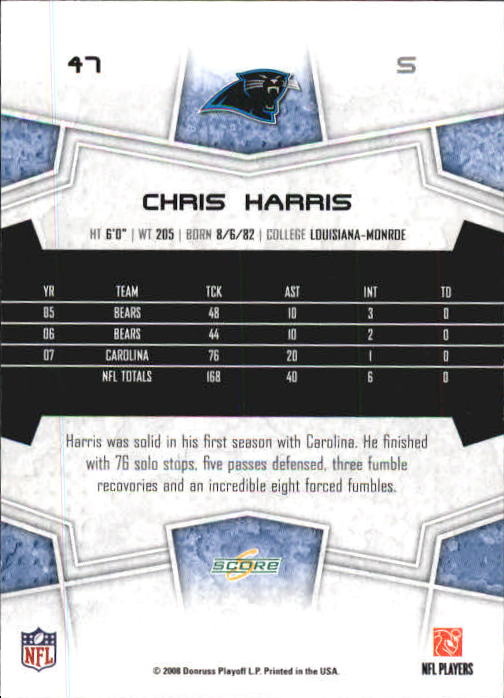 2008 Select #47 Chris Harris back image