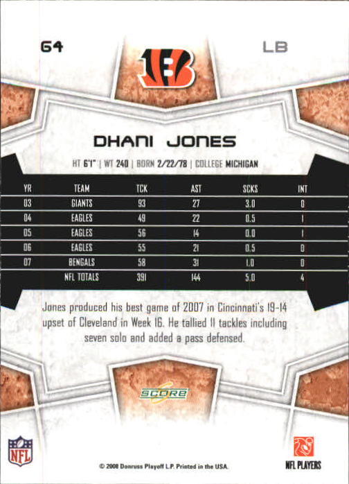 B0089- 2008 Select Football Card #s 1-250 +Rookies -You Pick- 15+ FREE US SHIP - Picture 123 of 449