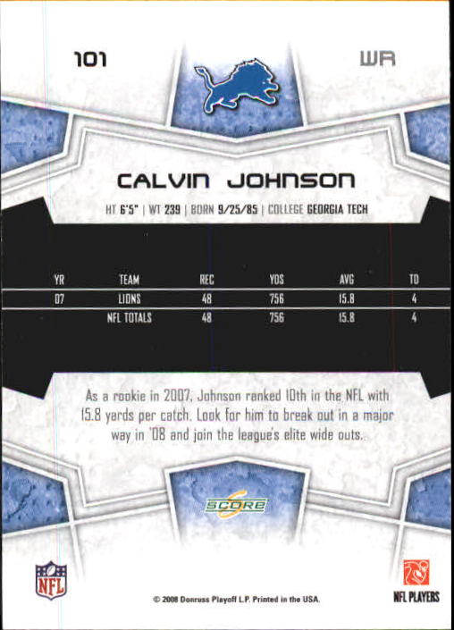 2008 Select #101 Calvin Johnson back image