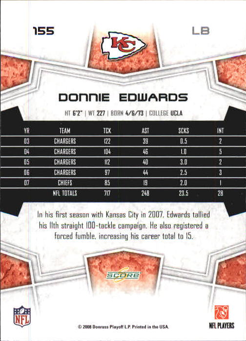 2008 Select #155 Donnie Edwards back image