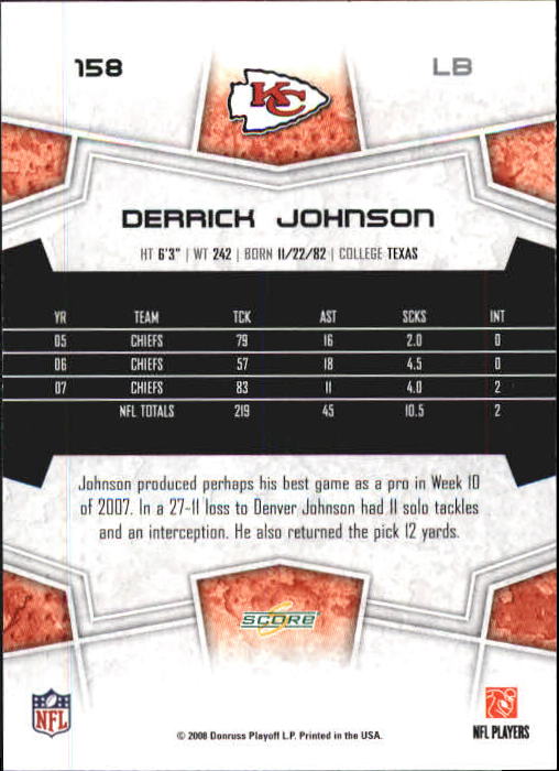 2008 Select #158 Derrick Johnson back image