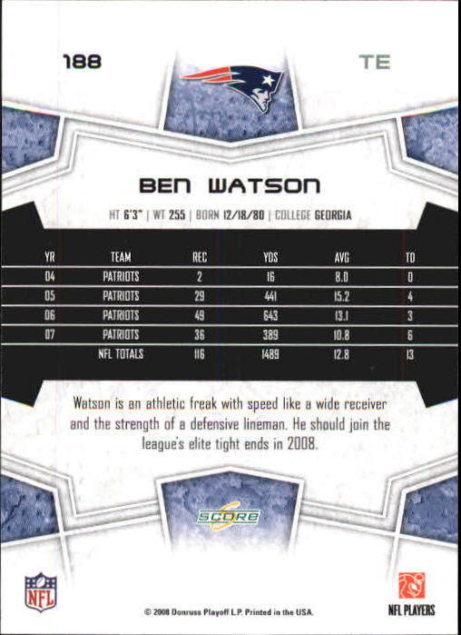 2008 Select #188 Ben Watson back image