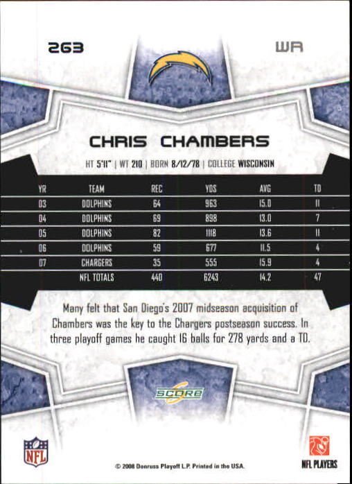 2008 Select #263 Chris Chambers back image