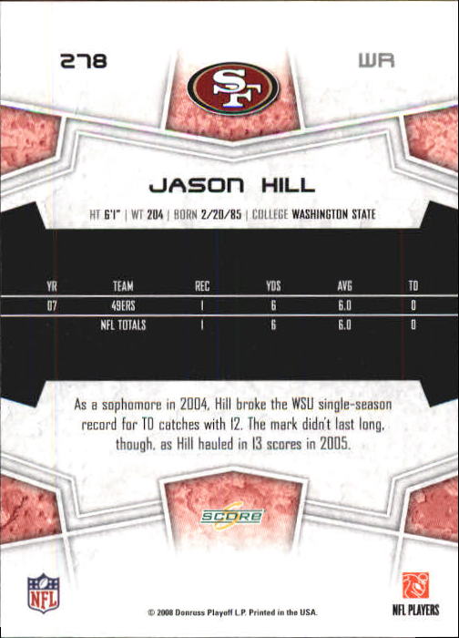 2008 Select #278 Jason Hill back image