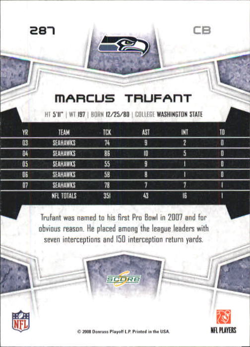 2008 Select #287 Marcus Trufant back image