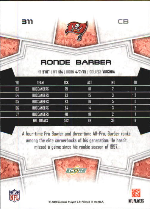 2008 Select #311 Ronde Barber back image
