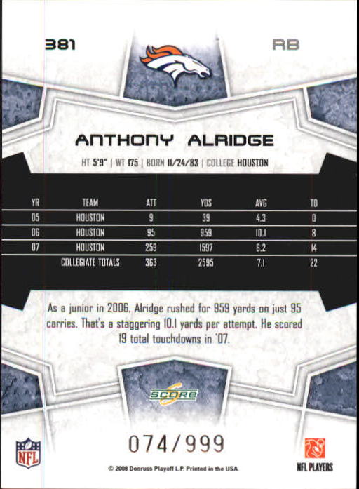 B0089- 2008 Select Football Cards 251-440 +Rookies -You Pick- 15+ FREE US SHIP - Picture 183 of 223