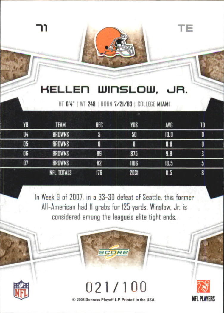 2008 Select Scorecard #71 Kellen Winslow back image