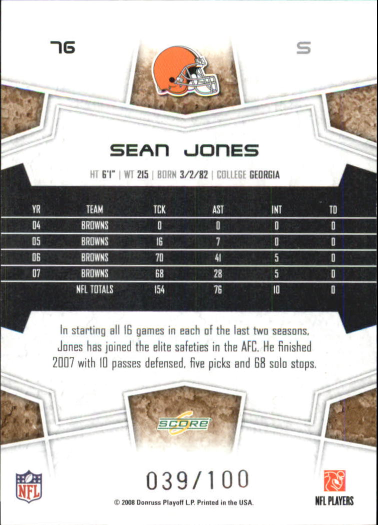 2008 Select Scorecard #76 Sean Jones back image
