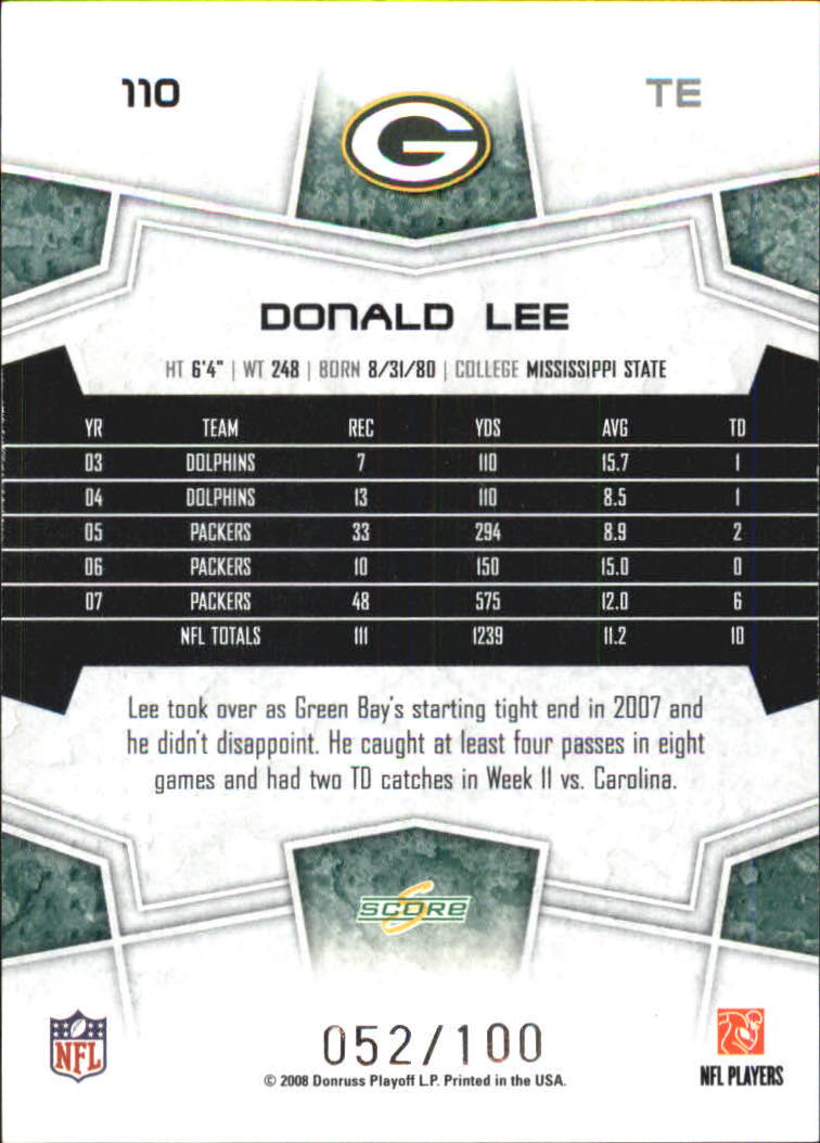 2008 Select Scorecard #110 Donald Lee back image