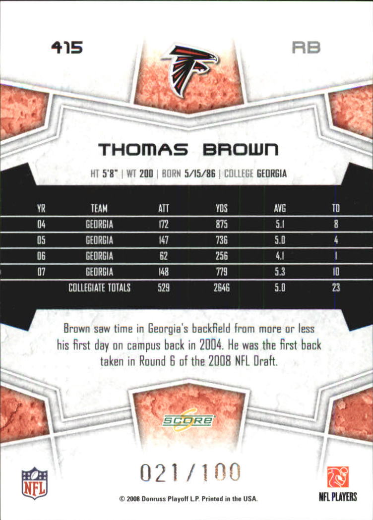 2008 Select Scorecard #415 Thomas Brown back image