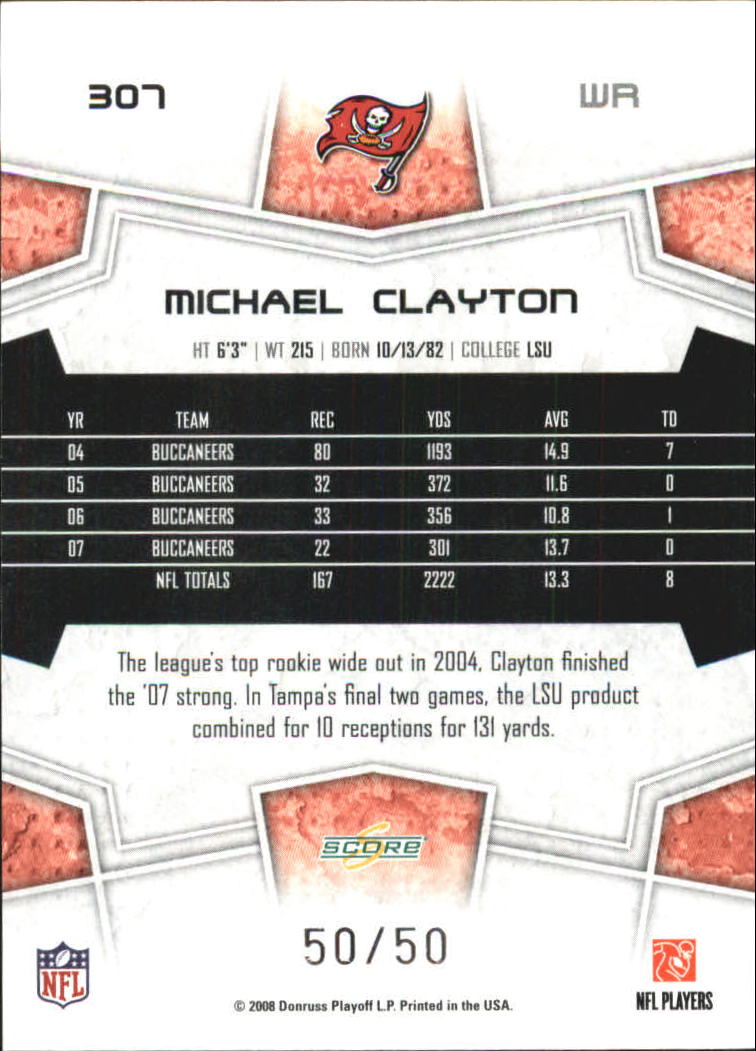 2008 Select Gold Zone #307 Michael Clayton back image