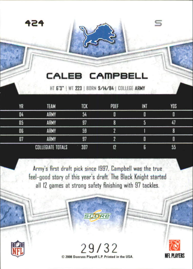 2008 Select Artist's Proof #424 Caleb Campbell back image