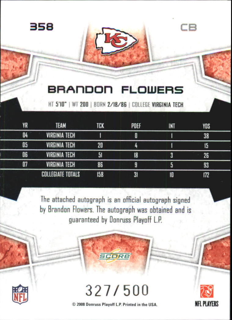 2008 Select Inscriptions #358 Brandon Flowers/500 back image