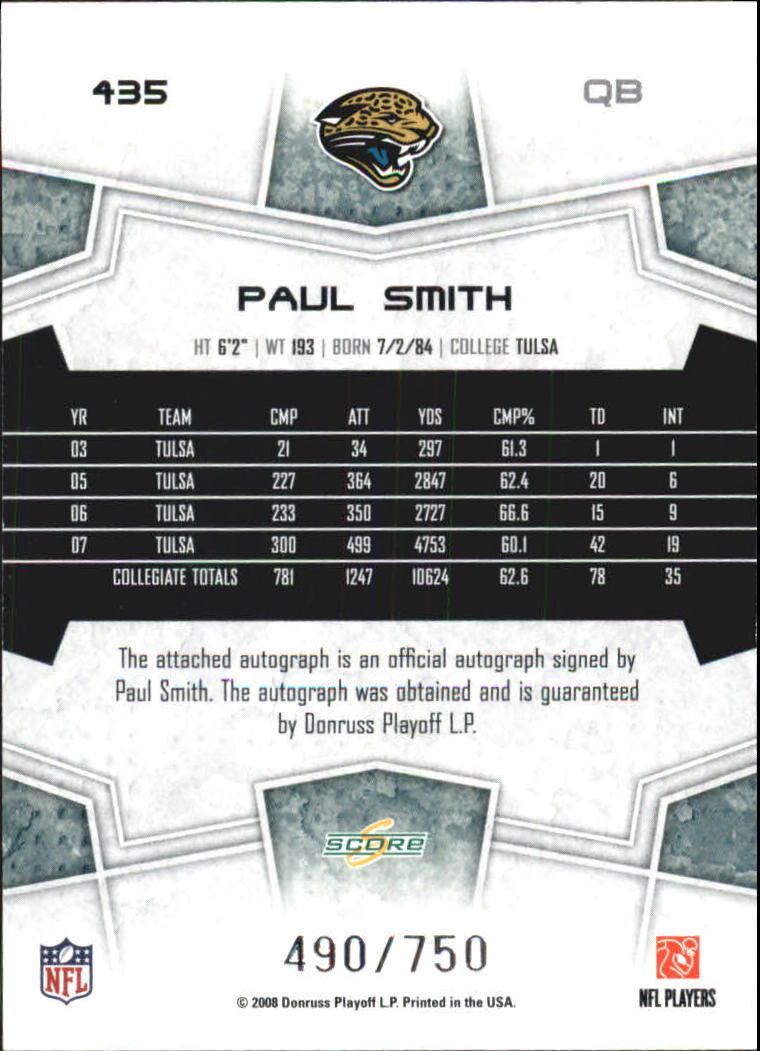 2008 Select Inscriptions #435 Paul Smith/750 back image
