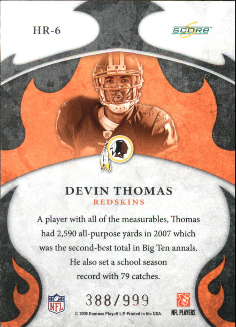 2008 Select Hot Rookies #6 Devin Thomas back image