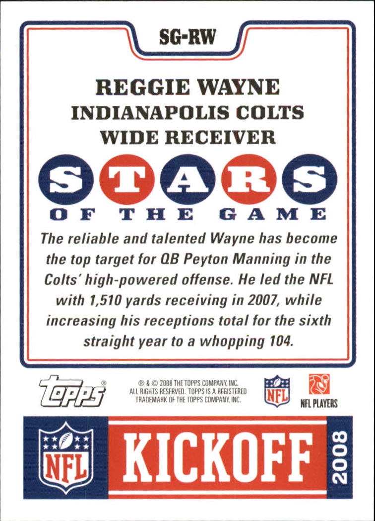 2008 Topps Kickoff Stars of the Game #SGRW Reggie Wayne back image
