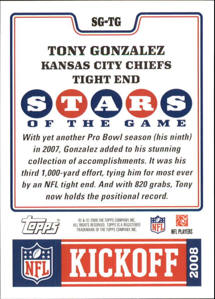 2008 Topps Kickoff Stars of the Game #SGTG Tony Gonzalez back image
