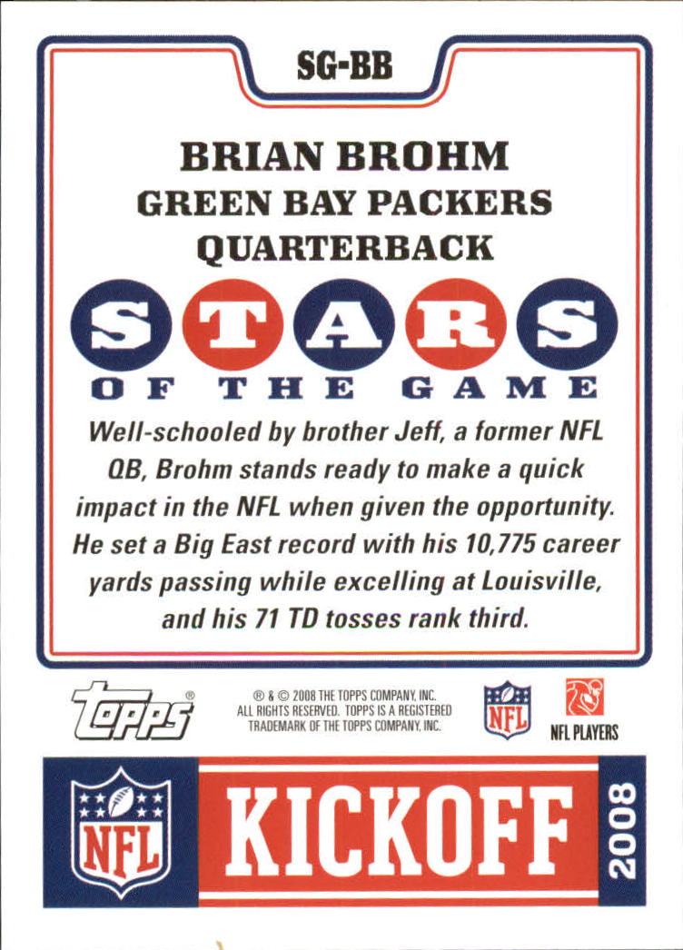 2008 Topps Kickoff Stars of the Game #SGBB Brian Brohm back image