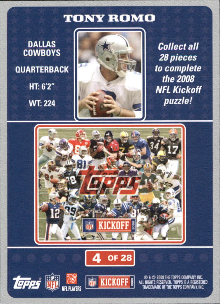 2008 Topps Kickoff Puzzle #4 Tony Romo back image