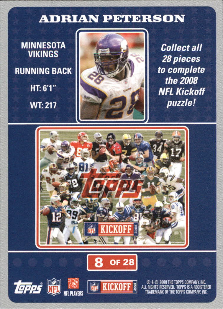 2008 Topps Kickoff Puzzle #8 Adrian Peterson back image