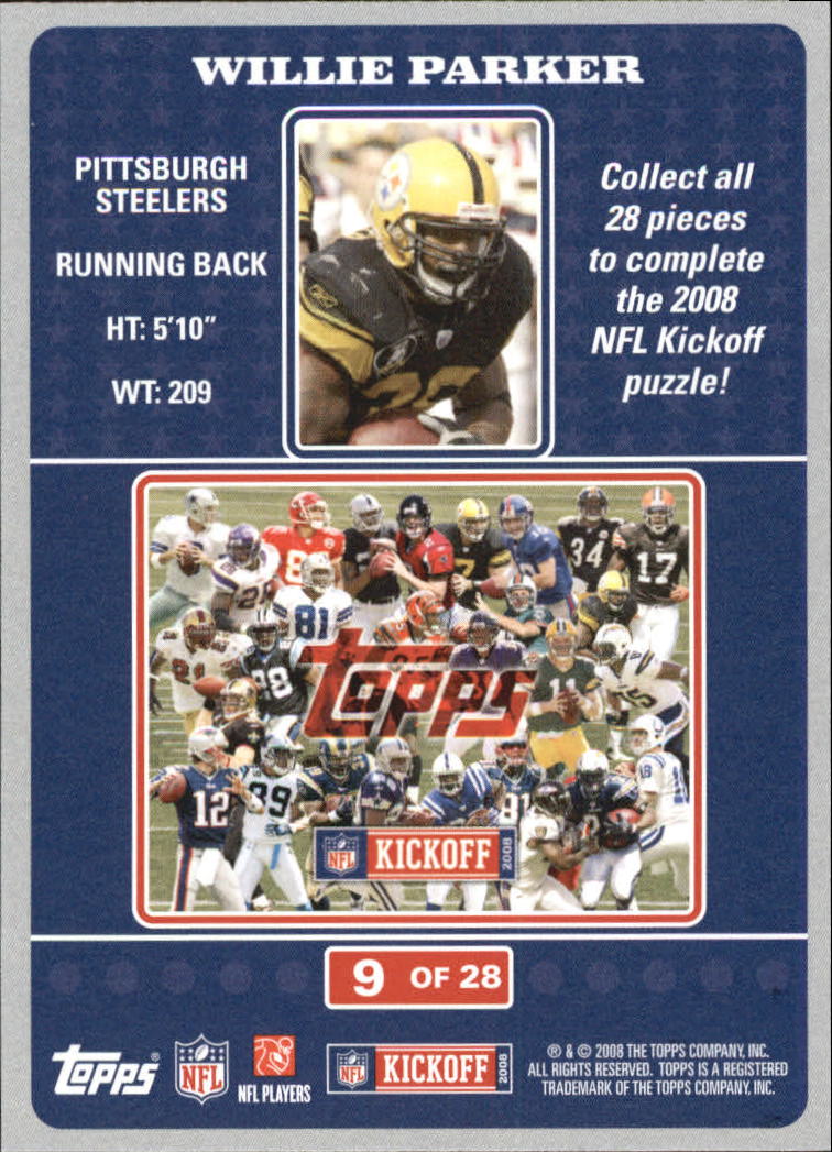 2008 Topps Kickoff Puzzle #9 Willie Parker back image