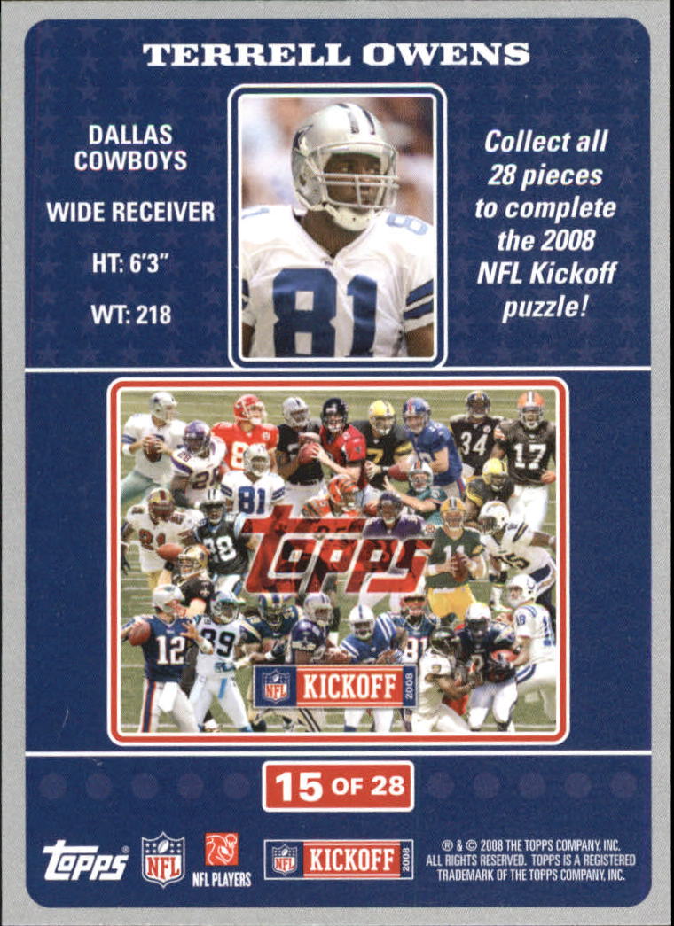 2008 Topps Kickoff Puzzle #15 Terrell Owens back image