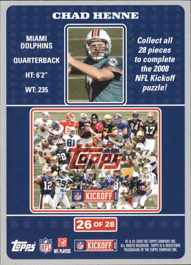 2008 Topps Kickoff Puzzle #26 Chad Henne back image
