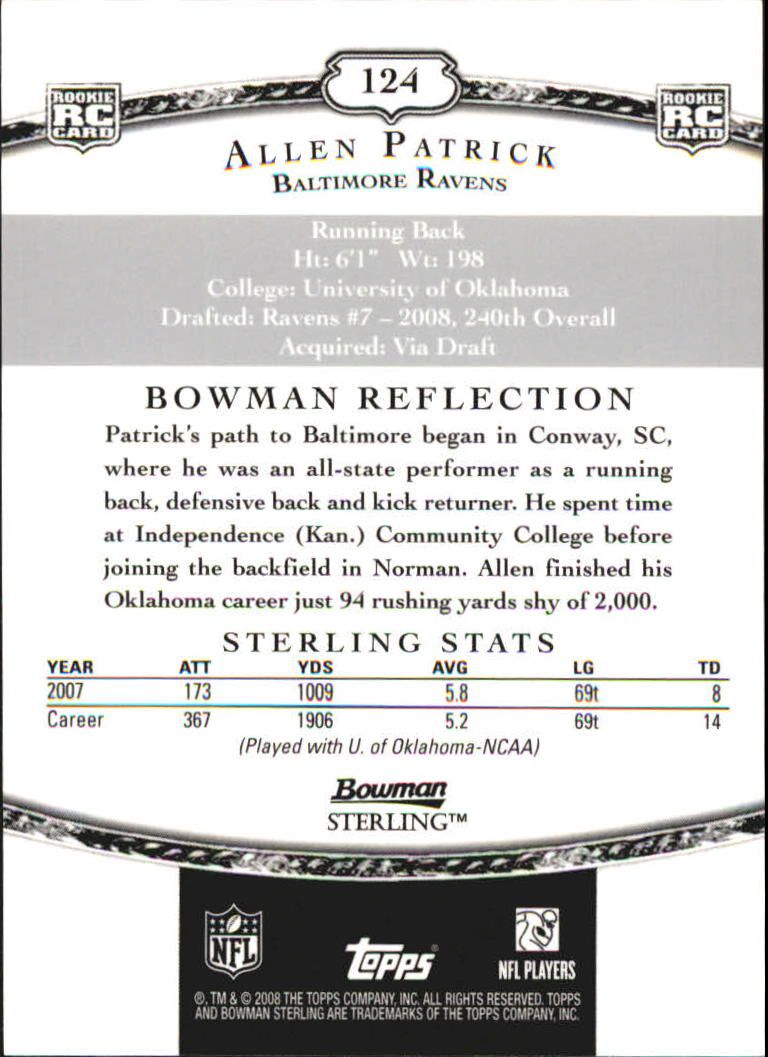2008 Bowman Sterling #124 Allen Patrick AU RC back image