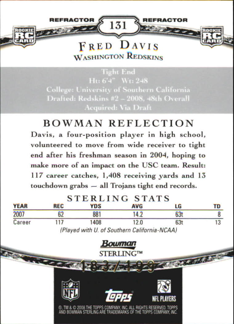 2008 Bowman Sterling Refractors #131 Fred Davis AU back image
