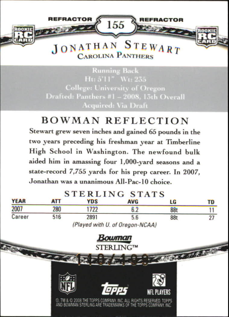2008 Bowman Sterling Refractors #155A Jonathan Stewart JSY back image