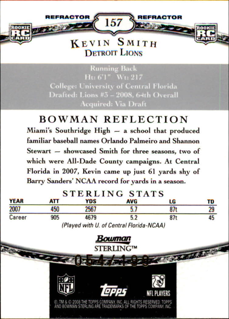 2008 Bowman Sterling Refractors #157A Kevin Smith JSY back image