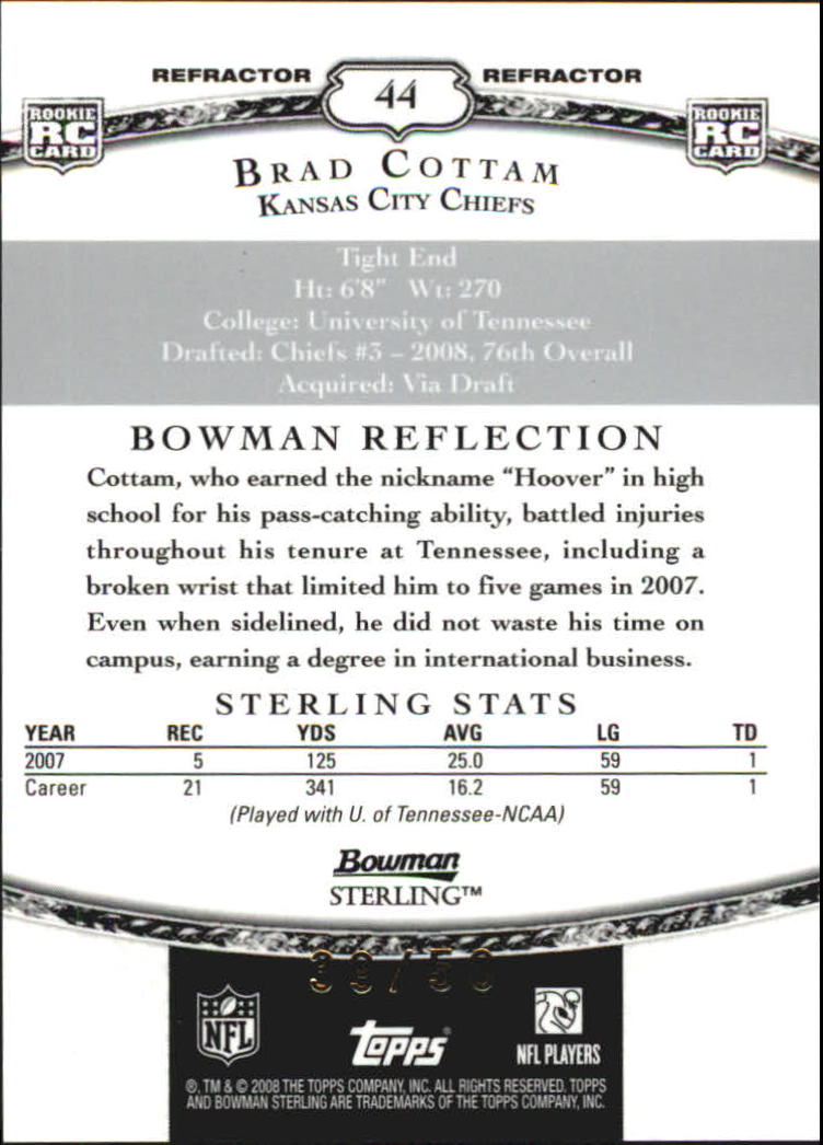 2008 Bowman Sterling Black Refractors #44 Brad Cottam back image