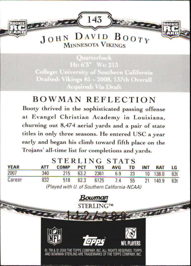 2008 Bowman Sterling Jerseys Green #143 John David Booty back image