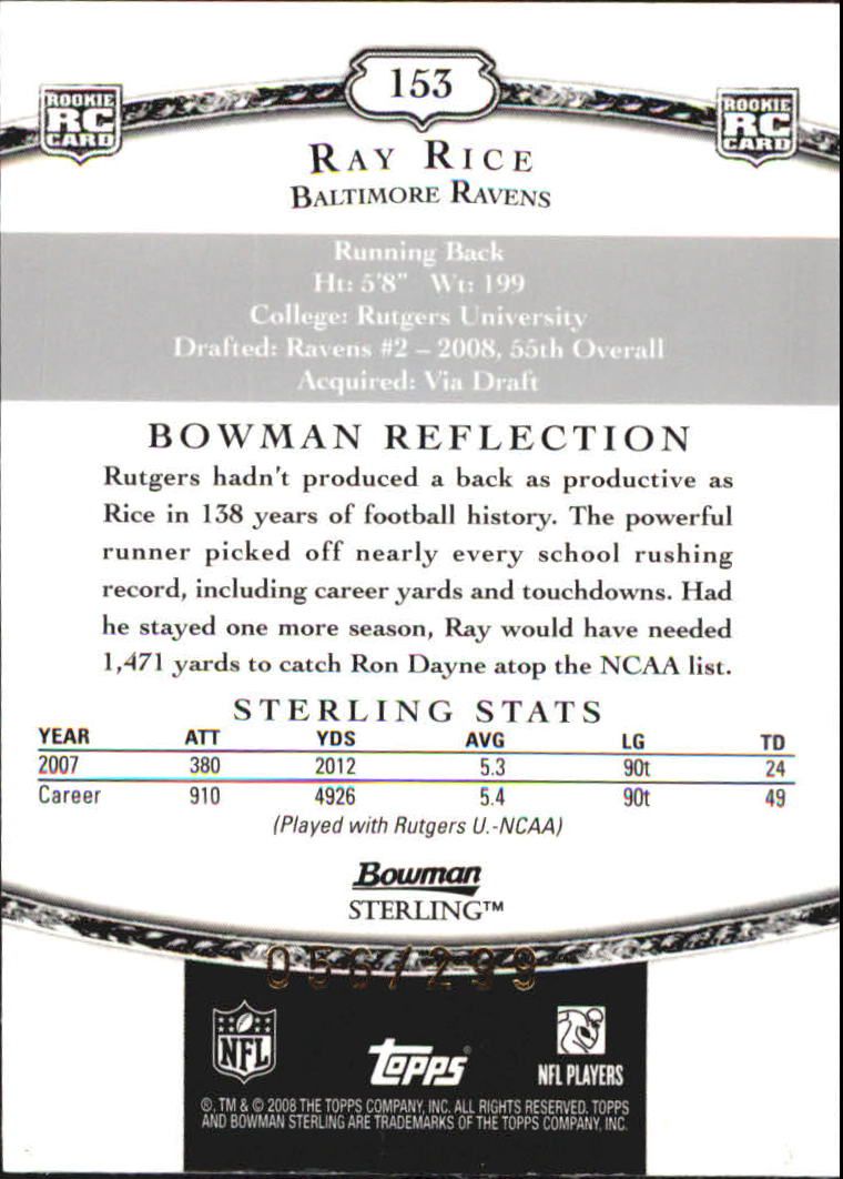 2008 Bowman Sterling Jerseys Green #153 Ray Rice back image