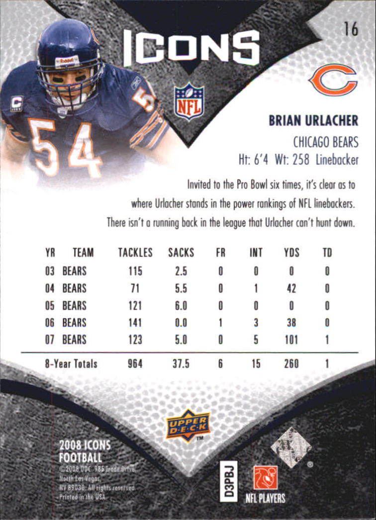 2008 Upper Deck Icons #16 Brian Urlacher back image